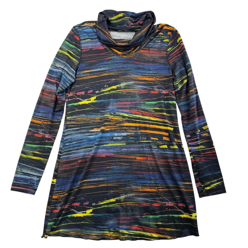 SnoSkins Sz S Tunic Top Dress Art to Wear Multi Color Cowl Neck Women's Unique